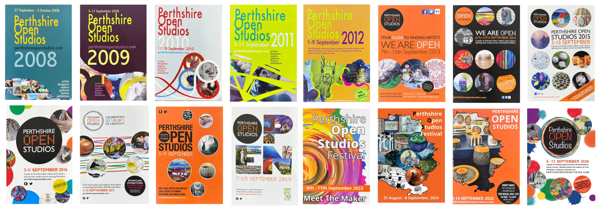 A selction of our brochure covers from 2008 until 2026